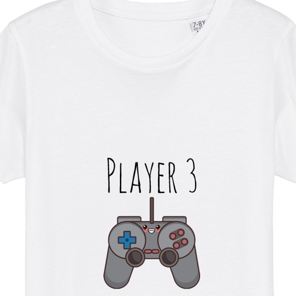 Set 3 tricouri albe familie adulti si copil cu mesaj player